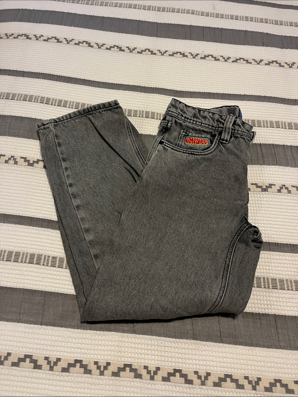 Empyre Gray Washed Kids Jeans with Orange Patch Logo